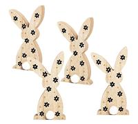 Logbuch-Verlag Pack de 4 conejos de madera natural 15 cm con detalles florales en negro para colocar de pie - decoración infantil de pascua