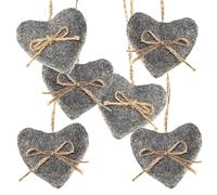 Logbuch-Verlag Pack de 6 Corazones de Fieltro Color Gris con Detalle Lazo y cordón 6 x 5 cm - decoración Colgante