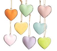 Logbuch-Verlag Pack de 8 corazones colgantes de metal 3,5 cm de colores con cuerda para colgar - corazones de colores colgantes