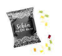 Logbuch-Verlag Paquete de 50 pequeños paquetes de ositos de goma en blanco y negro hermosos que estás aquí para regalar como regalo de invitados para bodas y cumpleaños. 25 unidades Marrón