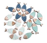 Logbuch-Verlag Peces de Madera para Decoracion Mesa, Set de 18: Piezas pequeñas decoración comunión, Boda, Bautizo, confirmación y Manualidades, Azul, Blanco y Turquesa, decoración marítima, 6 cm