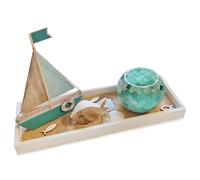 Logbuch-Verlag Regalo decorativo martim cumpleaños baño decoración con velero de cristal con vela pez sobre una bandeja de madera 45 x 22 cm