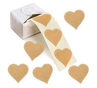 Logbuch-Verlag Rollo de 200 pegatinas corazones de papel kraft marrón con pespunte blanco 5 cm - pegatinas corazones - decoración boda