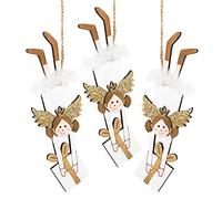 Logbuch-Verlag Set 3 ángeles Colgantes de Madera 18 cm en Tonos Blancos y Dorados - decoración navideña Colgante de Madera