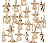 Logbuch-Verlag Set de 24 ángeles Colgantes de Madera con alas Doradas y Detalle corazón - decoración Colgante