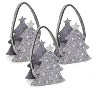 Logbuch-Verlag Set de 3 bolsitas de fieltro con motivo navideño árbol de navidad en tonos grises con estrellas y con asa - decoración y envoltorios de regalo navideños