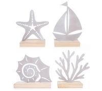 Logbuch-Verlag Set de decoración marítima de madera y metal - coral + velero + estrella de mar + concha - playa vacaciones baño decoración