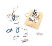 Logbuch-Verlag Set marino miniatura piezas decorativas pequeñas de peces azul y blanco 3,5 cm - accesorios para manualidades y decoración marina