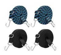 Logei Correas elásticas ajustables con ganchos, 4 unidades de correas tensoras con ganchos, tensores de equipaje, 100 cm y 200 cm, planas, anchas, cuerdas de goma extrafuertes, tensores de goma