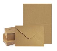 Logei Sobres de papel de estraza con tarjetas, 60 juegos de sobres plegables, tarjetas en blanco para personalizar, tarjetas de papel de estraza con sobres de color marrón natural, sobres reciclados