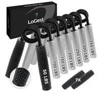 Logest Juego de empuñaduras de metal, 100-350 libras, paquete de 6 unidades de 50-350 libras, paquete de 6 fortalecedores de agarre antideslizantes resistentes con caja de regalo, gran ejercitador de