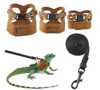 Loghohu Paquete de 3 arnés y correa de dragón barbudo, correa y arnés de dragón barbudo con cuerda de tracción, correas ajustables de cuero suave para lagartos y otros reptiles pequeños (3 tamaños)