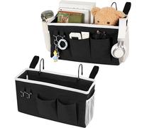 Loghot Organizador colgante para literas y camas de hospital, dormitorio, barandillas de cama, se puede colocar gafas, libros, teléfonos móviles, llaves (2 unidades, negro)