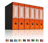 LogicaShop UBOX - Archivador de 2 anillas A4 Lomo ancho 8 cm Caja cartón Formato comercial con mecanismo palanca D universal Cantidad 6 unidades naranja