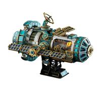 LogicTwist Rompecabezas de madera 3D, modelo de estación espacial internacional, modelo de exhibición coleccionable con diseño entrelazado, paneles solares motorizados, radar y propulsores, efectos de