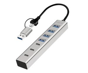 Logilink 076271 Hub USB 3.2 4 puertos USB-A y 3 puertos USB-C aluminio Silver Silver Silver