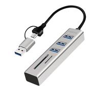 Logilink 076790 Hub USB 3.2 3 puertos USB-A, 2 SD/microSD aluminio Silver Silver Silver