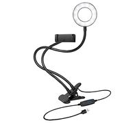 Logilink AA0150 - Anillo de luz LED de 8,5 cm de diámetro con Soporte para Smartphone, 3 Modos de Color (Natural, cálido, frío) y 24 LED para vídeos y Fotos Profesionales, Color Negro