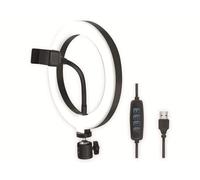 LogiLink AA0151 - Anillo de luz LED (diámetro de 20 cm) con Soporte para Smartphone, 3 Modos de Color (Natural, cálido, frío) y 72 LED para vídeos e imágenes Profesionales, Color Negro, 72 ledes
