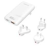 LogiLink Dual USB GaN Travel - Cargador rápido (nitruro de galio de 65 W, protección de 4 puertos para más de 200 países en Estados Unidos, UE, Reino Unido, Australia)