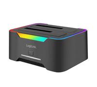LogiLink Estación de acoplamiento dual de 2 puertos, USB-C 3.2 Gen1, para discos duros de 2,5" y 3,5", SSD/HDD, con clon fuera de línea (sin clonación de discos duros de PC), transferencia de datos de
