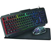 LogiLink ID0185 - Juego de ratón (800-2400 PPP, Iluminado) y Teclado con Impresionante Superficie de Metal + retroiluminación LED arcoíris y Alfombrilla de ratón para Juegos (35 x 25 cm)