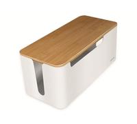 LogiLink KAB0075 - Caja para Cables (tamaño Mediano, 320 x 140 x 130 mm, con Tapa de bambú), Color Blanco
