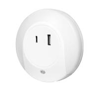 LogiLink LED020 - Luz nocturna LED con sensor crepuscular y puerto de carga USB, 1 USB-C (PowerDelivery) y 1 USB-A (carga rápida)