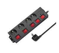 LogiLink Regleta LPS251 – 4 enchufes, 5 interruptores, protección contra sobretensiones, negra