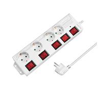 LogiLink LPS252 - Regleta de 4 enchufes (CEE 7/3), con 5 interruptores de encendido/apagado, con protección contra sobretensiones y con protección de seguridad integrada (mayor protección táctil), color: blanco