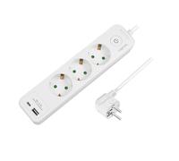 LogiLink LPS279U - Regleta de 3 vías + Interruptor, 3 enchufes con conexión a Tierra (CEE 7/3) en Formato de 45°, 1 USB-A, 1 USB-C, 1,5 m