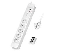 LogiLink LPS402 - Regleta de 5 enchufes + Mando a Distancia para hasta 2 regletas al Mismo Tiempo, 5 enchufes CEE 7/3 (protección de Contacto), Longitud de Cable: 1,5 m