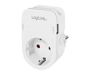 LogiLink PA0259 - Adaptador de Enchufe (CEE 7/3) con 2 Puertos USB (1 USB-A, 1 USB-C) y Soporte para Smartphone
