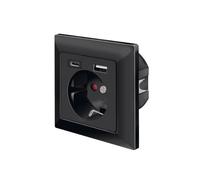 LogiLink PA0262B - Enchufe empotrado con 1 conector de protección de contacto (CEE 7/3), USB-A y USB-C, color negro
