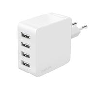 LogiLink PA0336W - Adaptador USB de Carga/Toma de Corriente, 4 Puertos USB-A, 24 W, con 5 Tomas de protección