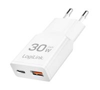 LogiLink PA0348 - Dual USB GAN (Nitruro de Galio), 1 x USB-C (PD), 1 x USB-A (QC), 30W