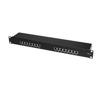Logilink Panel de conexión Profesional PrimeLine, Panel de distribución de 19 Pulgadas, STP (blindado) Negro de 16 Puertos