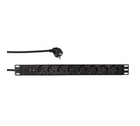 LogiLink PDU Professional - Caja de 8 enchufes CEE7/3 (19", protección contra sobretensión, Contacto, Carcasa de Aluminio), Color Negro