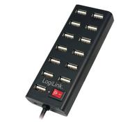 Logilink UA0126 - Hub de 13 Puertos USB 2.0 con Interruptor ON/Off y Cable de alimentación de 3.5 A, Negro