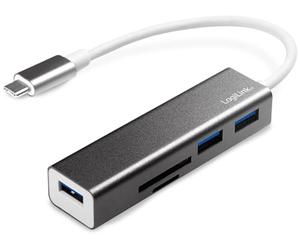 LogiLink UA0305 - Hub USB-C 3.0 (3 Puertos, con Lector de Tarjetas), Color Gris