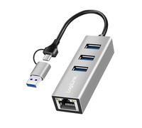 LogiLink UA0440 - Adaptador USB-C 3.2 Gen 1 a 5G Ethernet RJ45 Adaptador con 3 Puertos USB-A adicionales