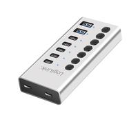 LogiLink UA0447 - Hub USB 3.2 Gen1 con 7 Puertos y Cable/Adaptador, USB Tipo A y USB Tipo C, Interruptor de Encendido/Apagado, Aluminio