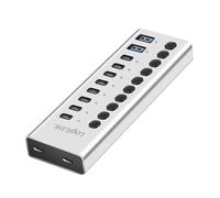 LogiLink UA0448 - Hub USB 3.2 Gen1 con 10 Puertos y Cable/Adaptador, USB Tipo A y USB Tipo C, Interruptor de Encendido/Apagado, Aluminio