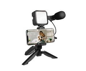 LogiLink Vlogger - Kit de 36 Luces LED con micrófono y trípode para Smartphones de 4,7 a 7", Color Negro
