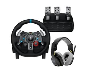 Logitech G G29 Driving Force Volante de Carreras y Pedales, Force Feedback + ASTRO A10, Auriculares con Micrófono con Cable 2.ª Generación, PS5, PS4, PC, Mac, Negro