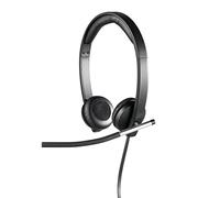 Logitech H650e Auriculares con Cable, Auriculares Estéreo con Micrófono con Supresión de Ruido, USB, Controles Integrados, Indicador Led, PC/Mac/Portátil, Negro