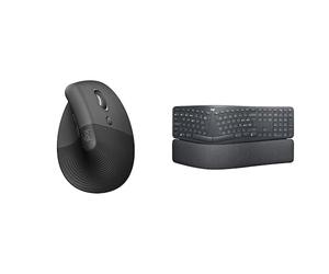 Logitech Lift Ratón Ergonómico Vertical, Inalámbrico, Bluetooth o receptor Logi Bolt USB, clics Silenciosos, 4 botones, ERGO K860 Teclado inalámbrico, ergonómico - Teclado partido,QWERTY ESP - Grafito