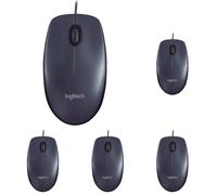 Logitech M90 Ratón con Cable USB, Seguimiento Óptico 1000 dpi, Ambidiestro, PC, Mac, Portátil, Negro (Paquete de 5)