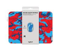 Logitech Mini mouse inalámbrico M187 y funda de 14 pulgadas, camuflaje rojo/azul