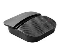 Logitech P710e Altavoz manos libres para dispositivos móviles, conexión Bluetooth/USB, batería 15h, soporte integrado, cancelación de eco y ruido, controles táctiles, cable USB integrado, Grafito